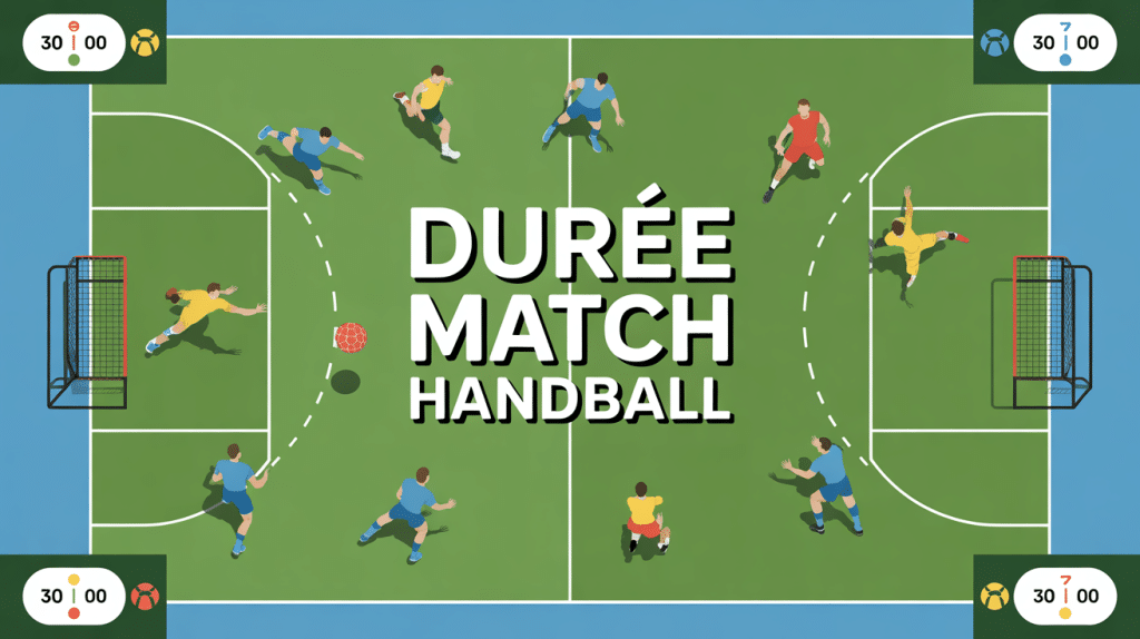 Vue aérienne terrain durée match handball joueurs silhouettes