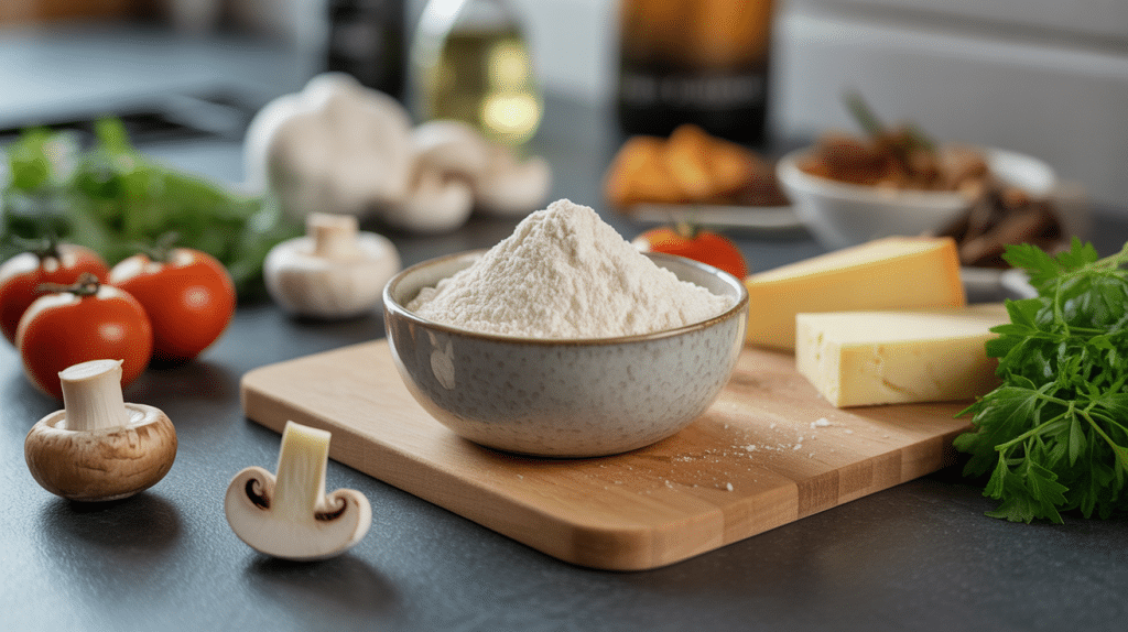 Poudre de MSG cristalline blanche avec ingrédients culinaires