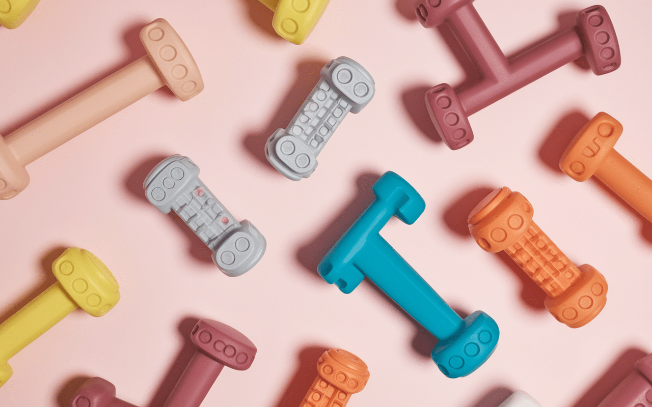 Différents extenseurs musculation plastique acier silicone alignés