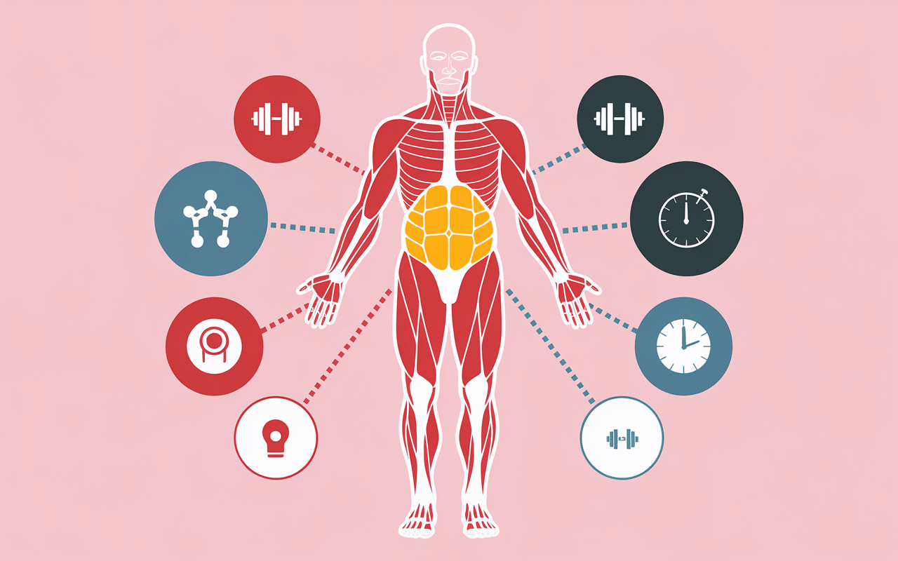 Diagramme groupes musculaires à travailler ensemble synergiques colorés