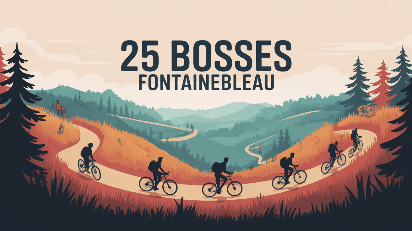 illustration parcours 25 bosses fontainebleau paysage randonneurs