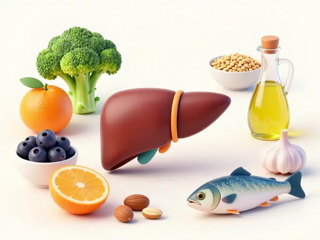 aliments bons pour le foie entourant un foie sain