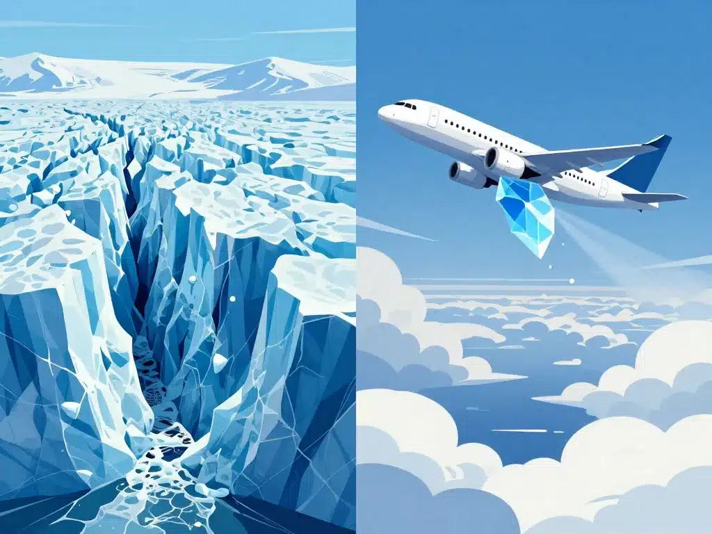 blue ice glacier crevasse avion chunk