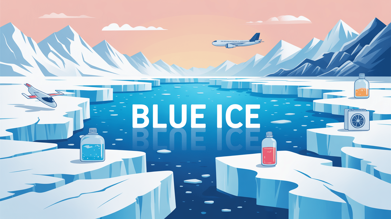 blue ice glaciers avion produits chimiques blocs réfrigérants