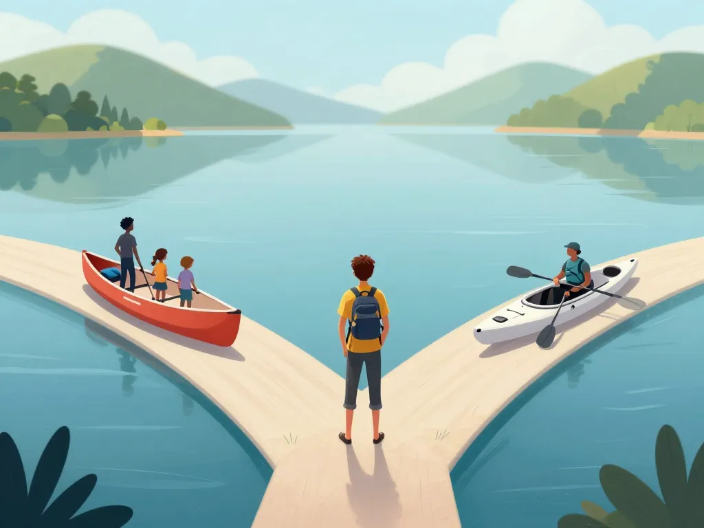 scène choix canoe ou kayak selon besoins et budget