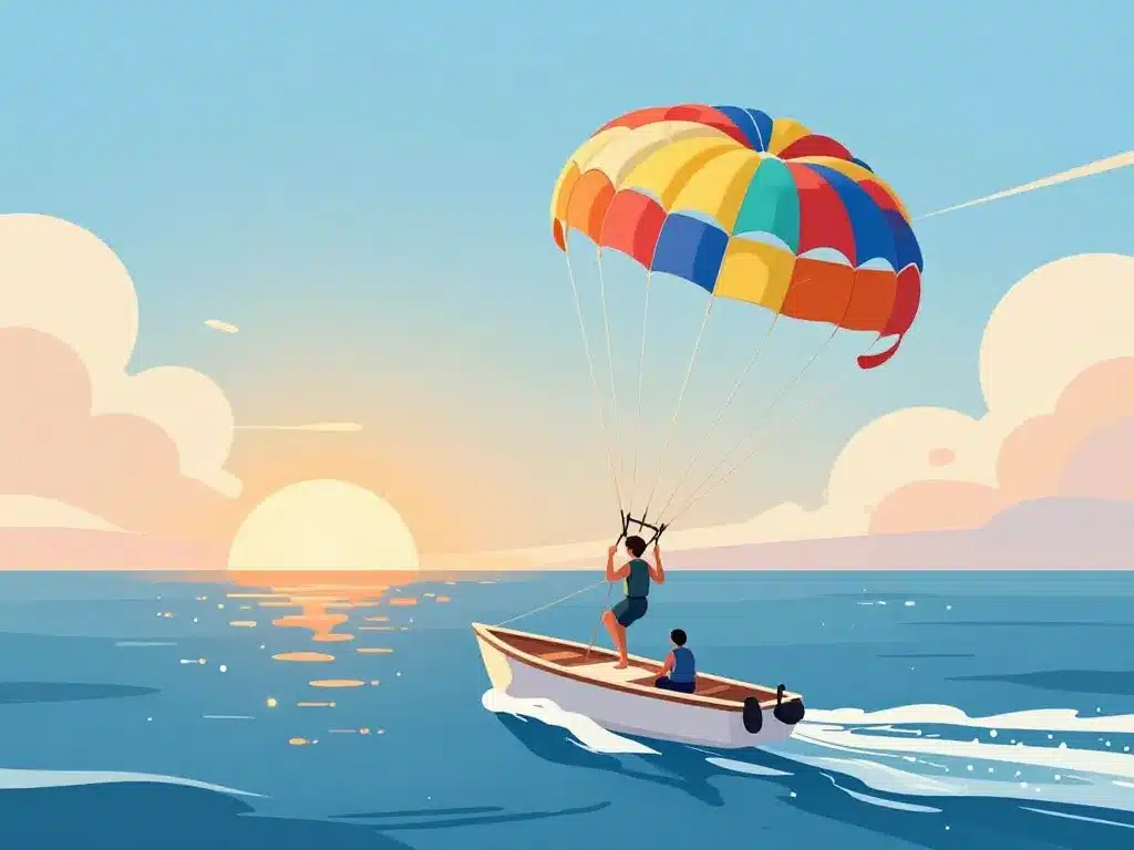 vol parachute ascensionnel au-dessus mer