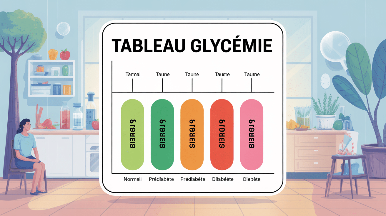 Taux de glycemie : tableau simplifié avec courbes et zones santé