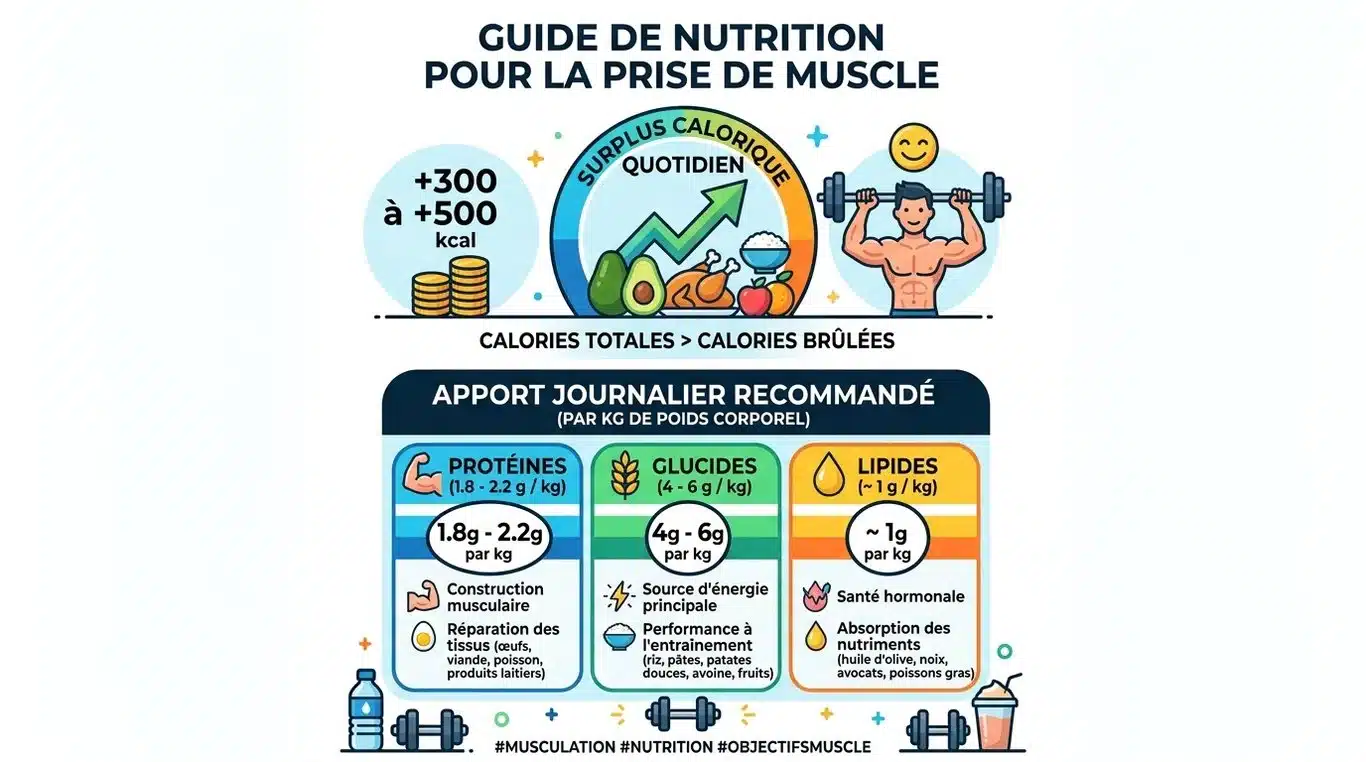 Infographie des besoins nutritionnels pour la prise de masse musculaire
