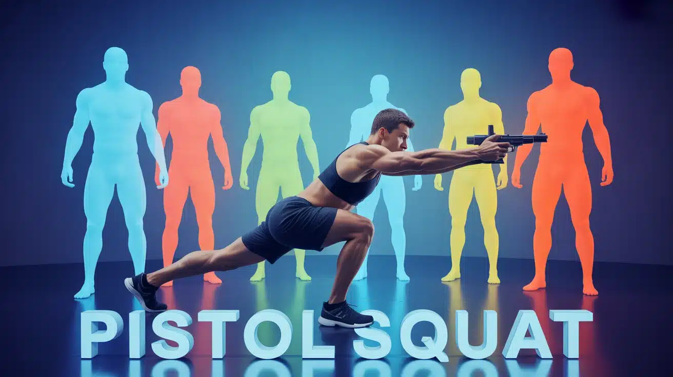Athlète réalise un pistols squat parfait muscles