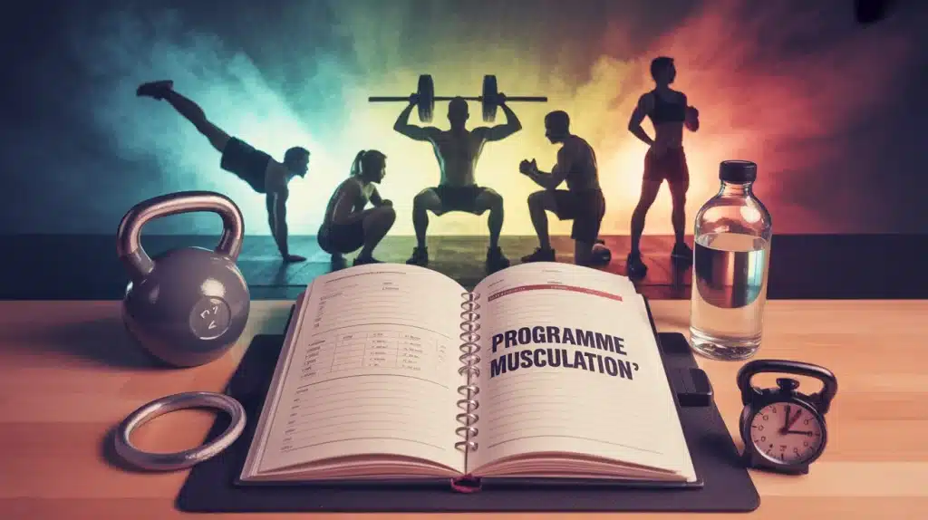 programme musculation carnet haltères dessin