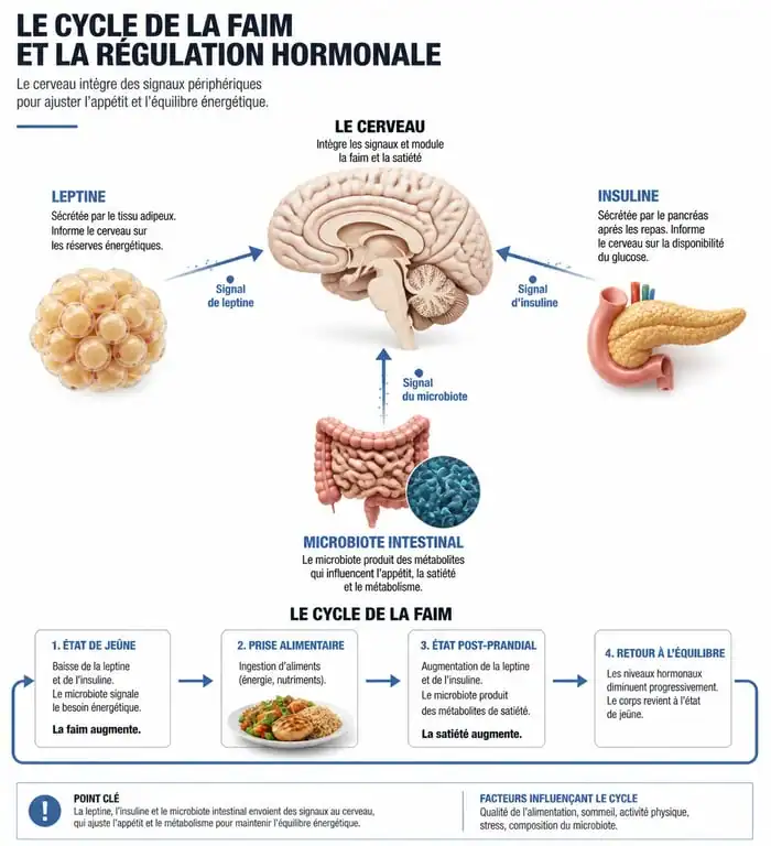 Schéma explicatif des mécanismes hormonaux et de la résistance à la leptine influençant la volonté de maigrir
