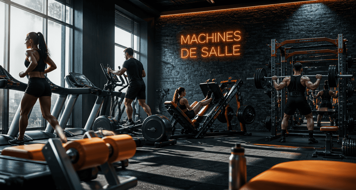 machines de salle de sport alignées et utilisées