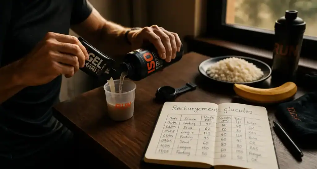Alimentation pour un semi marathon : gels et boisson isotonique, recharge glucides