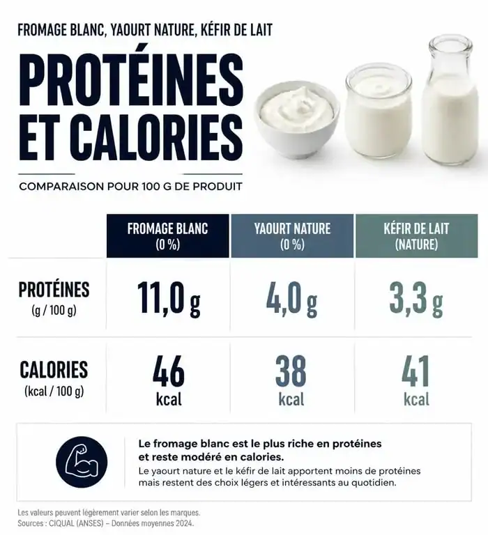 Comparatif nutritionnel : fromage blanc, yaourt et kéfir pour le régime au fromage blanc