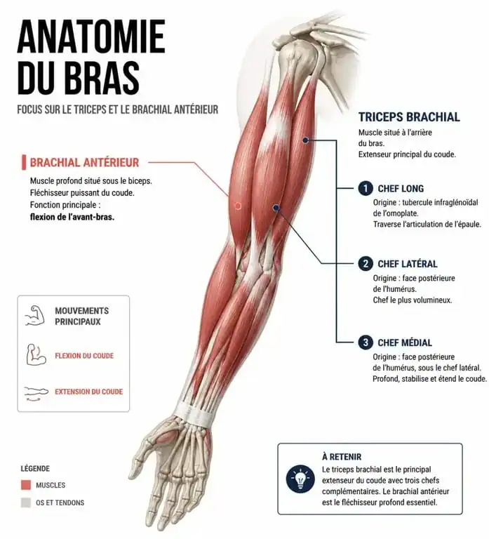 Schéma anatomique des muscles du bras pour avoir des gros bras en 1 mois