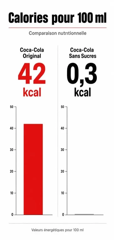 Comparaison des calories pour 100ml entre Coca-Cola Original et Coca-Cola Sans Sucres