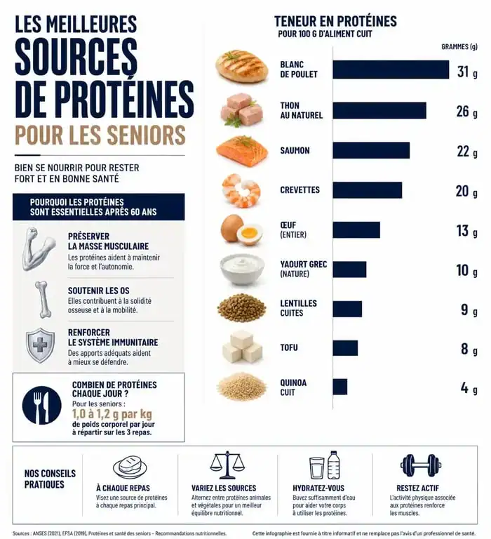 Infographie sur les aliments riches en protéines pour personnes âgées