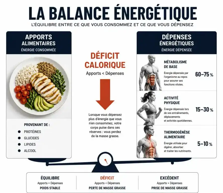 Schéma explicatif du fonctionnement du déficit calorique pour la perte de poids