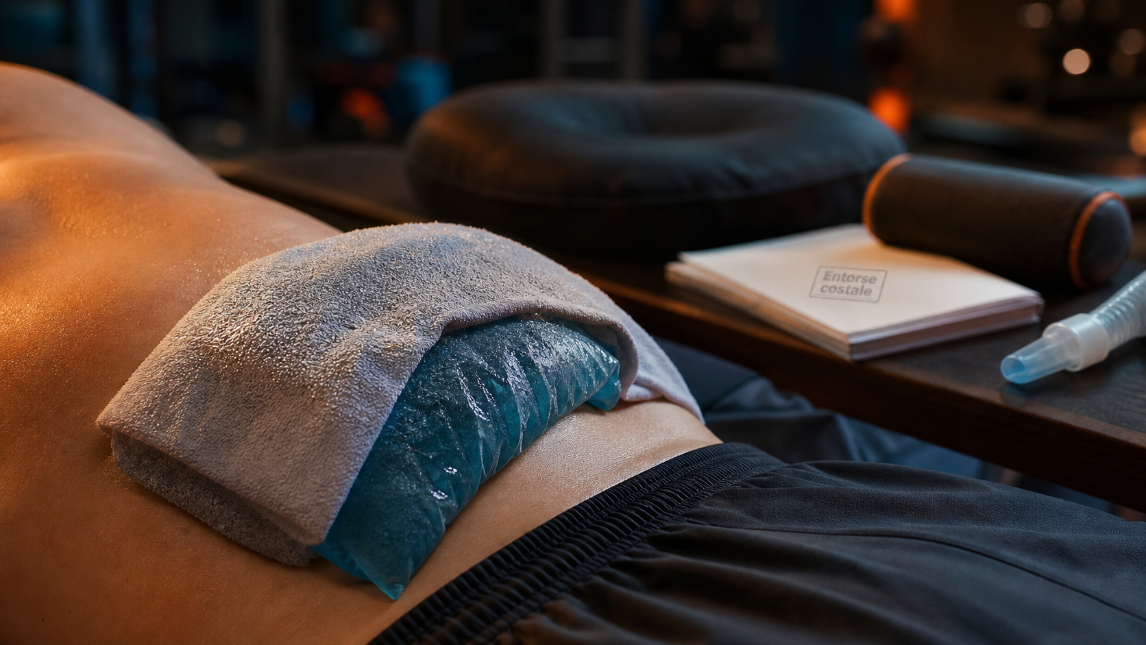 Entorse costale combien de temps : poche de glace sur le torse