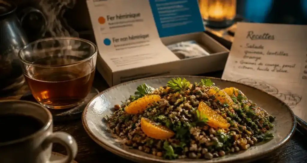 Liste d aliments riche en fer : salade quinoa lentilles et graines de courge