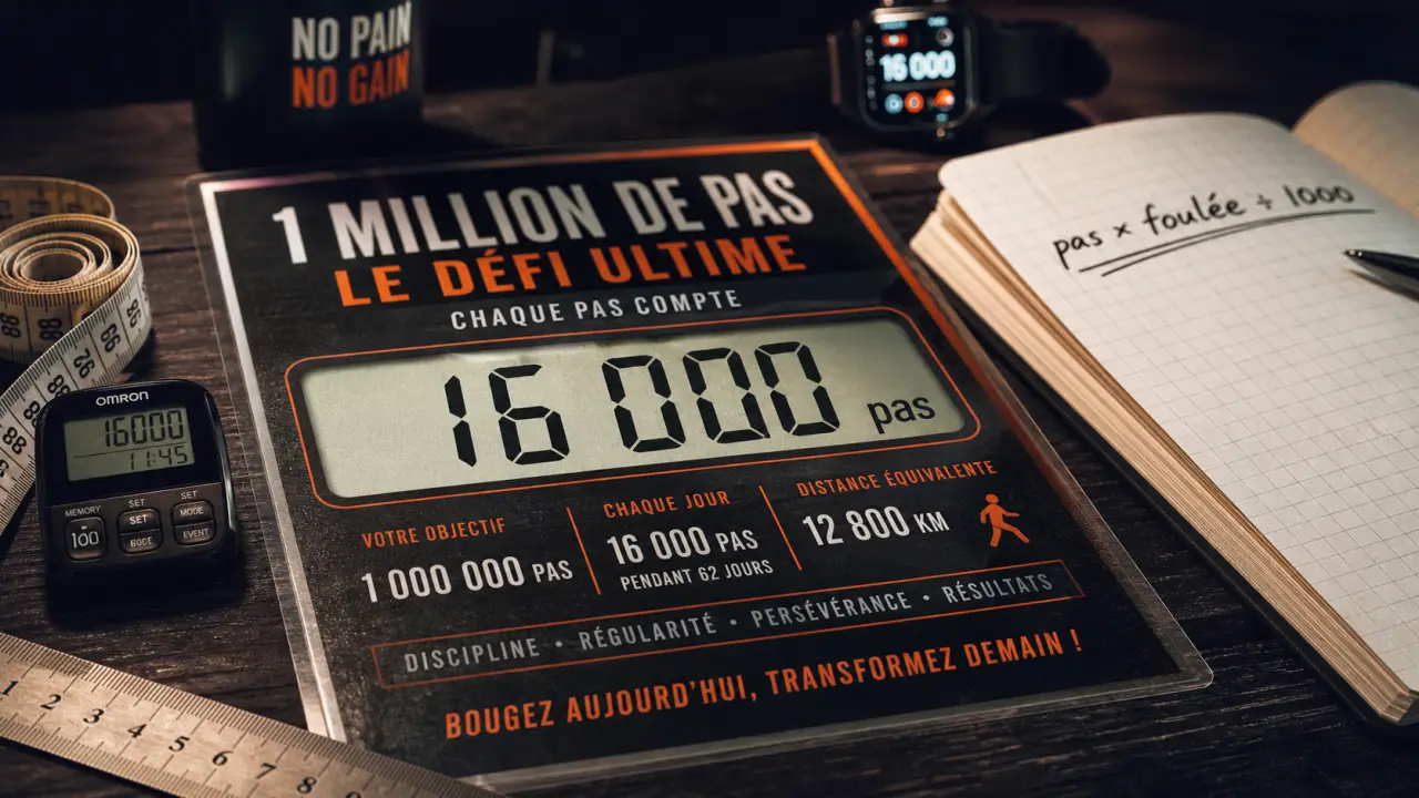 16 000 pas en km selon votre foulée (10,72 à 12,16 km)