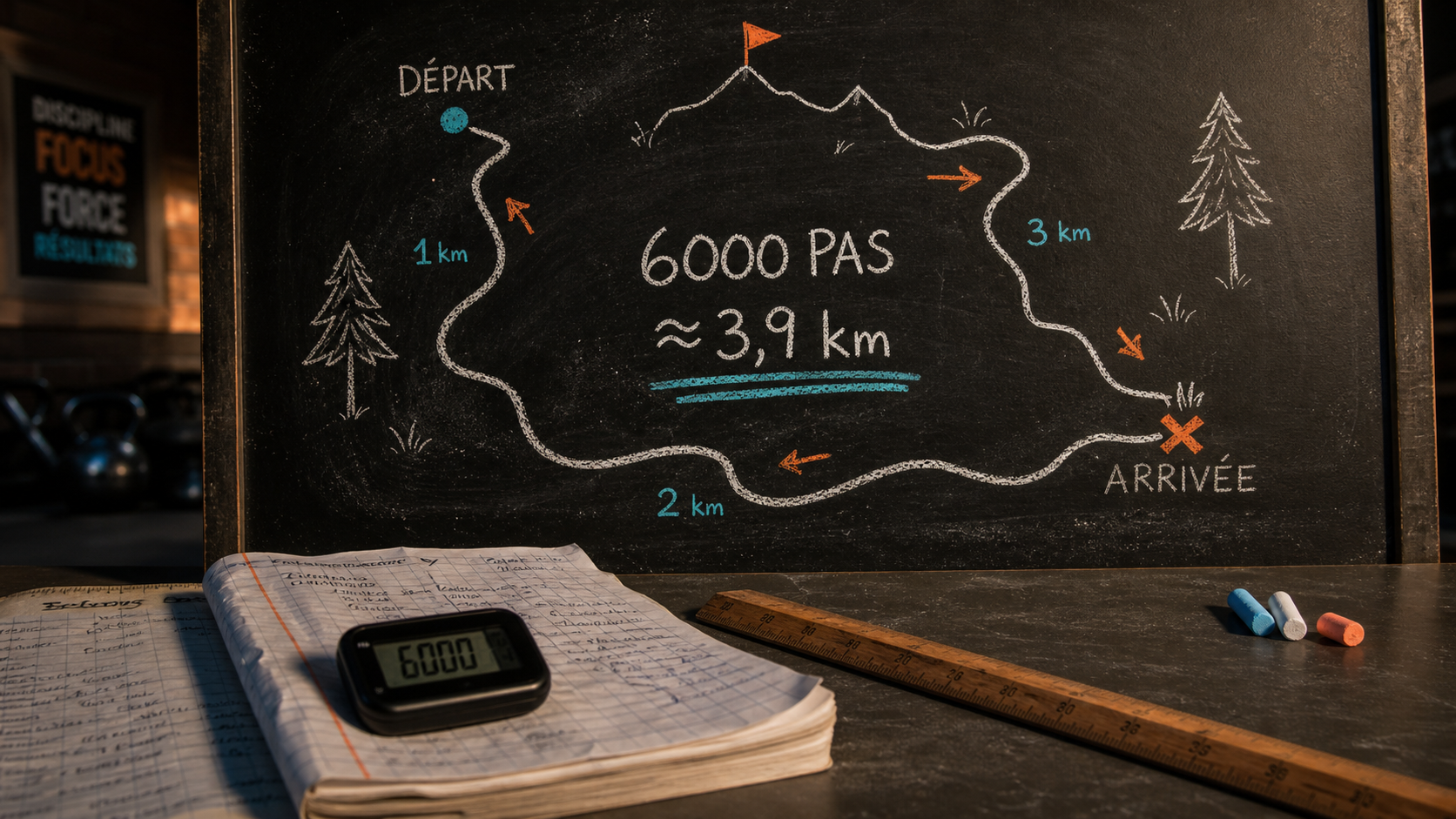 6000 pas en km : 4 km environ, podomètre et marche