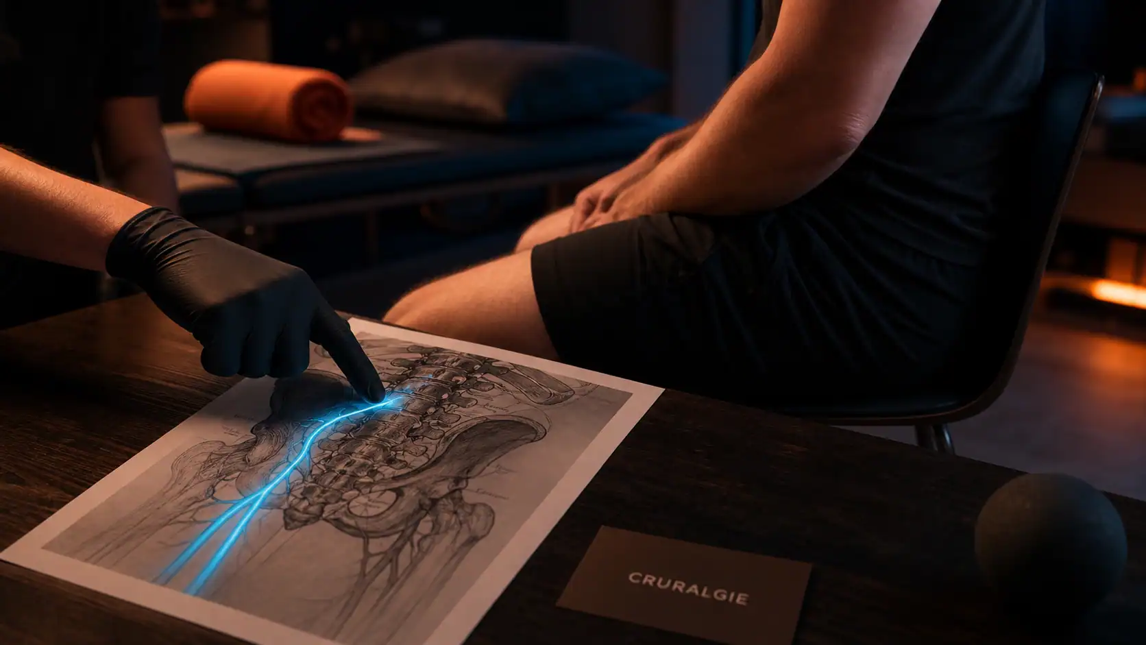 Cruralgie douleur genou : nerf crural devant la cuisse