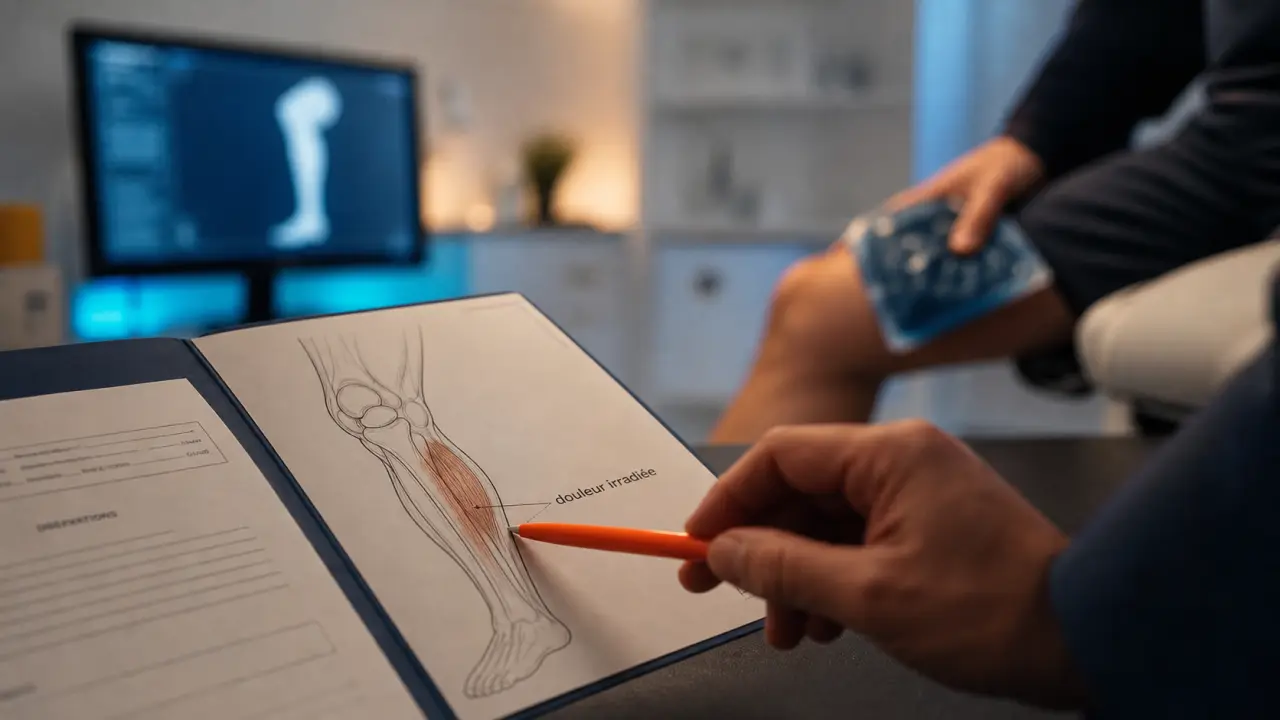 Douleur genou et mollet : irradiation, urgence possible, schéma médical