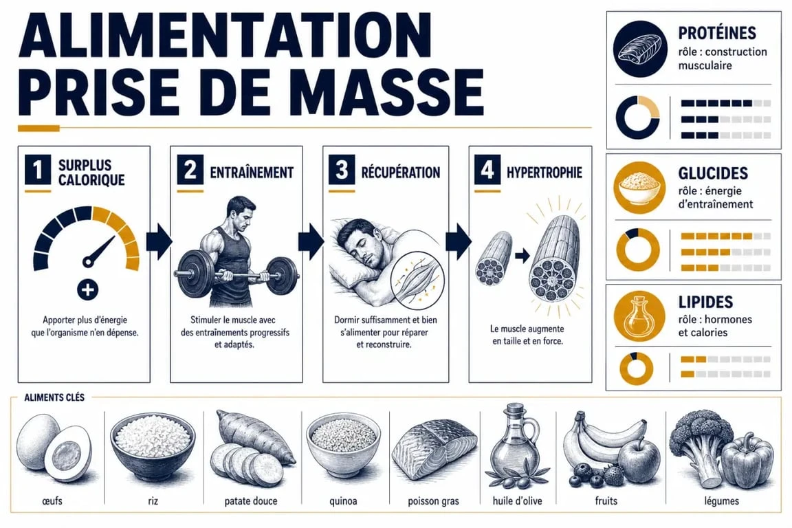 Alimentation prise de masse : schéma des macronutriments et du surplus calorique