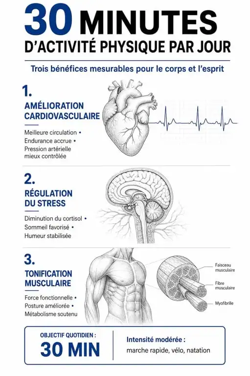 Infographie sur les bienfaits de 30 min de sport par jour pour la santé