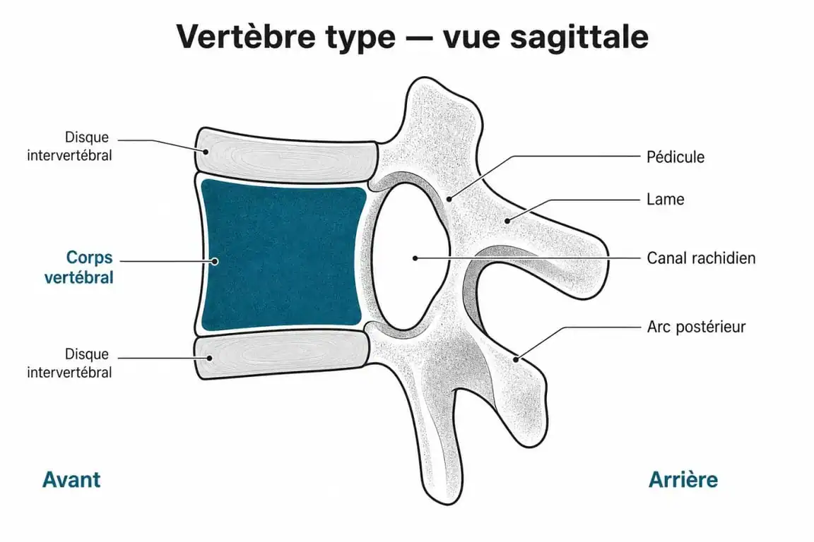 Schéma anatomique du corps vertébral et de la vertèbre type