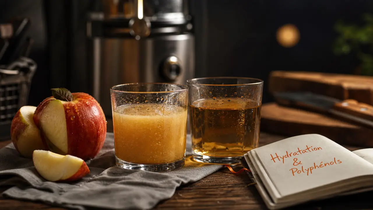 Jus de pommes bienfaits : verres de jus et pomme
