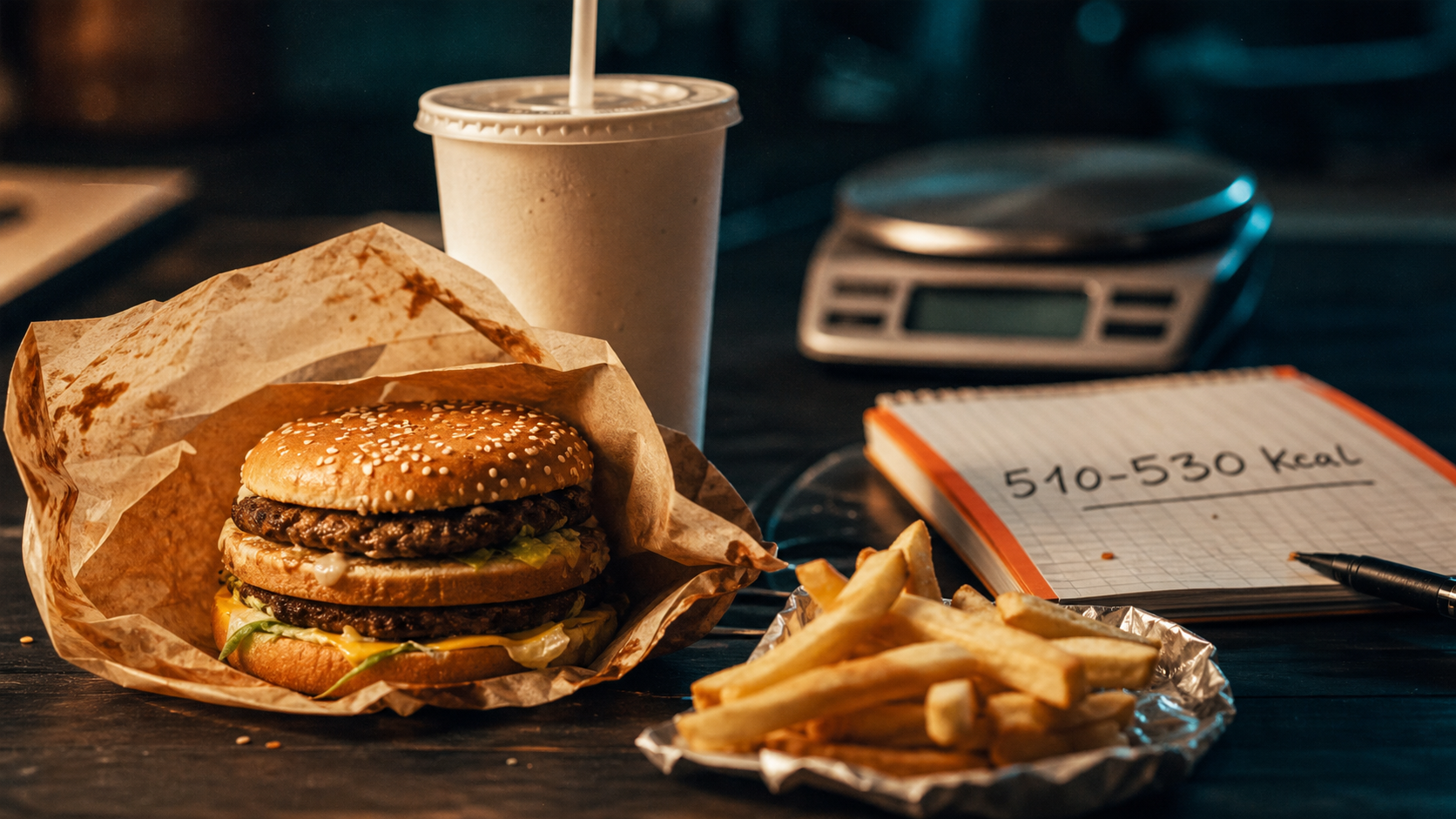 kcal in a big mac : 510–530 kcal