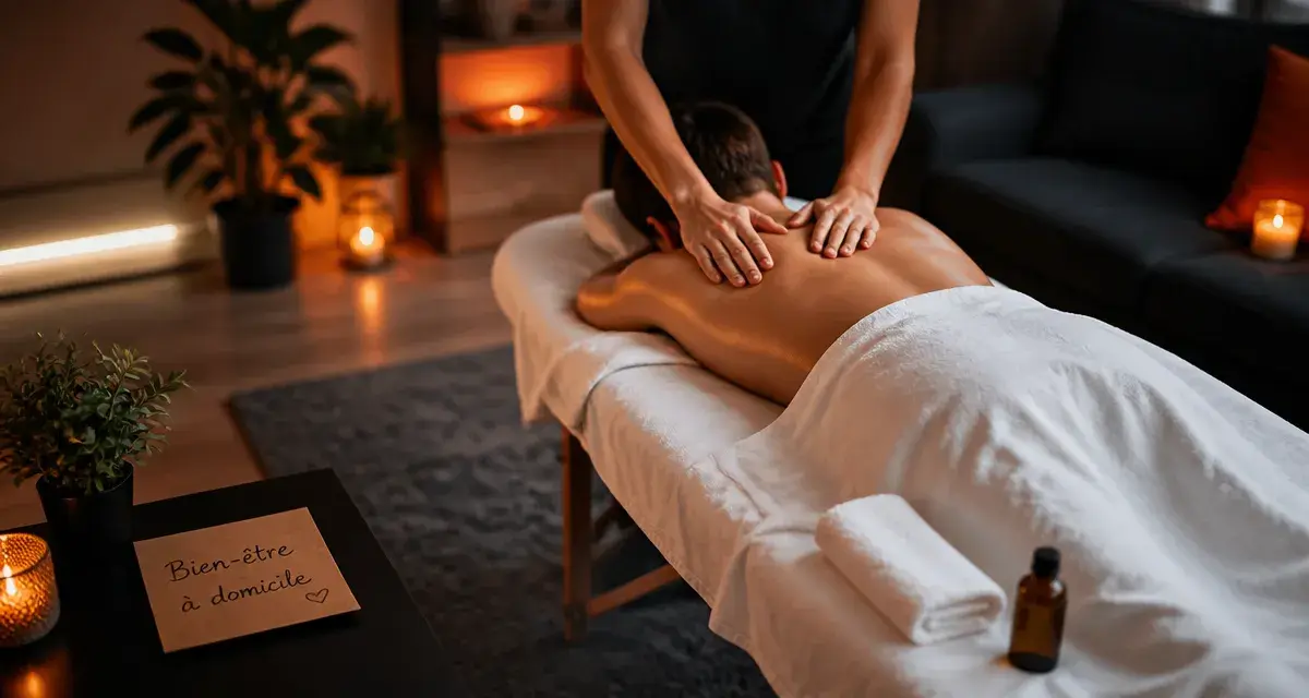 Massage a domicile : table et huile, praticien en salon
