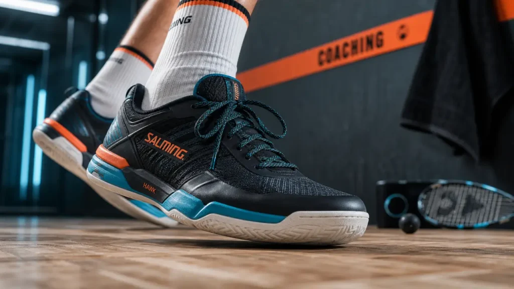 Chaussures de squash : semelle non marquante, maintien et stabilité sur le court