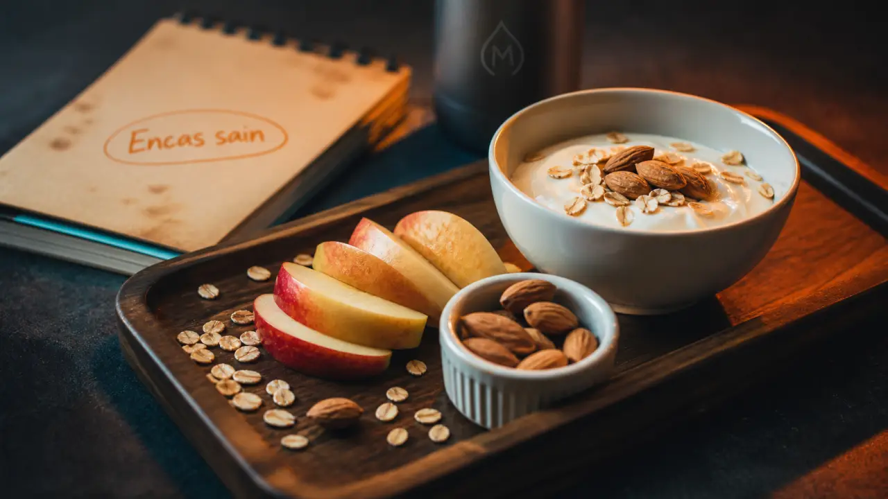 Encas sain avec yaourt, flocons d’avoine et amandes