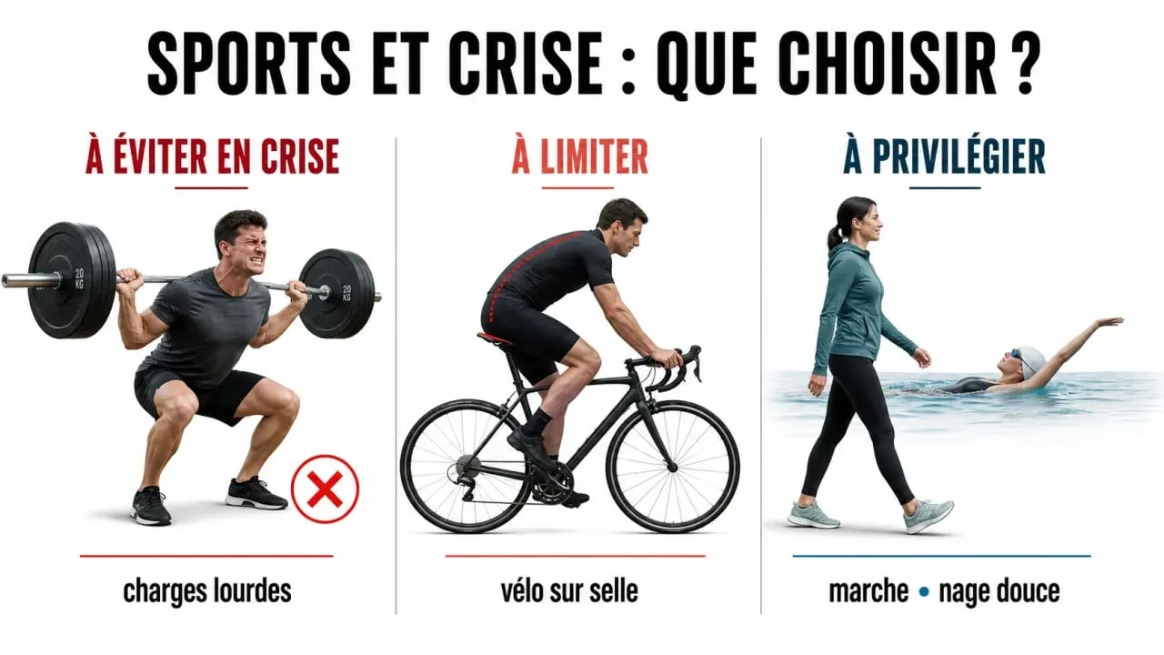Hémorroïdes sport à éviter : comparaison visuelle des activités à éviter, à limiter et à privilégier