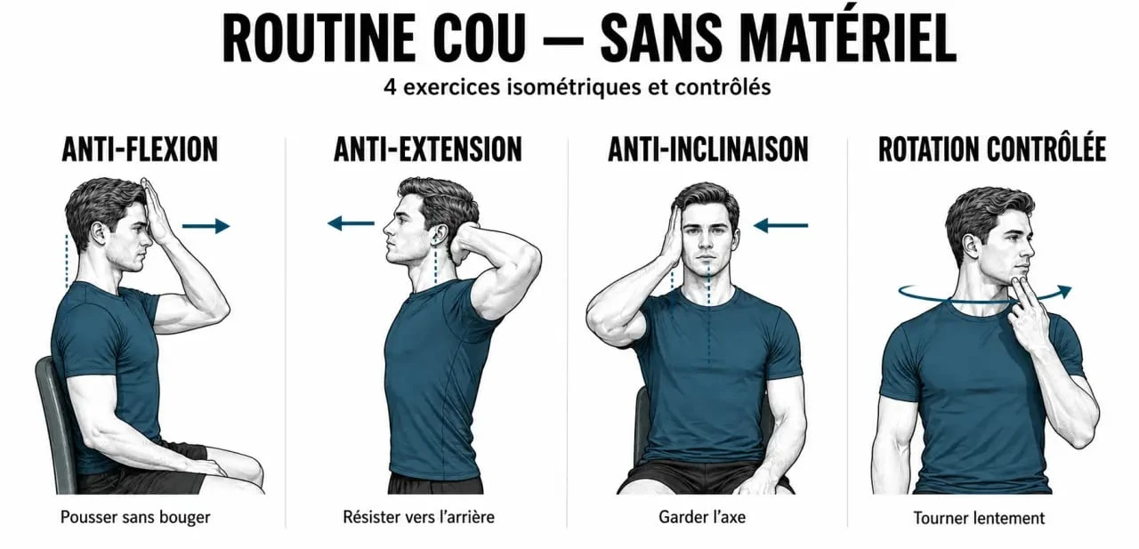 Routine d’exercices cou musculation sans matériel en quatre étapes