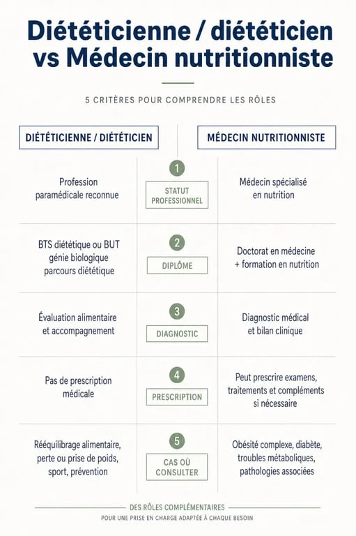 Diététicienne ou nutritionniste : comparaison visuelle des rôles, prescriptions et situations où consulter