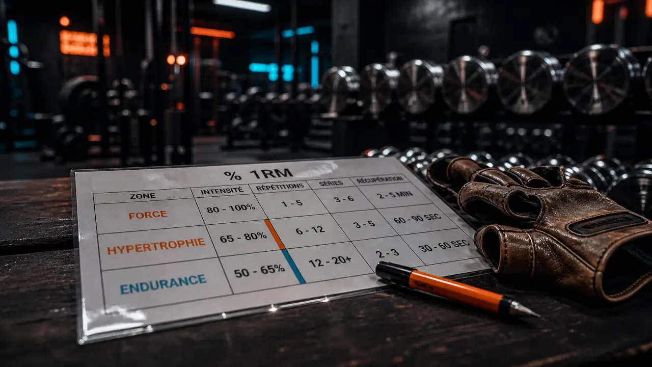 Tableau de force musculation : charges selon 1RM