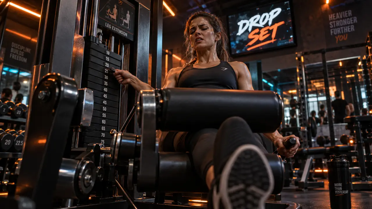 dropset musculation : 3 à 4 paliers, extension jambes en salle
