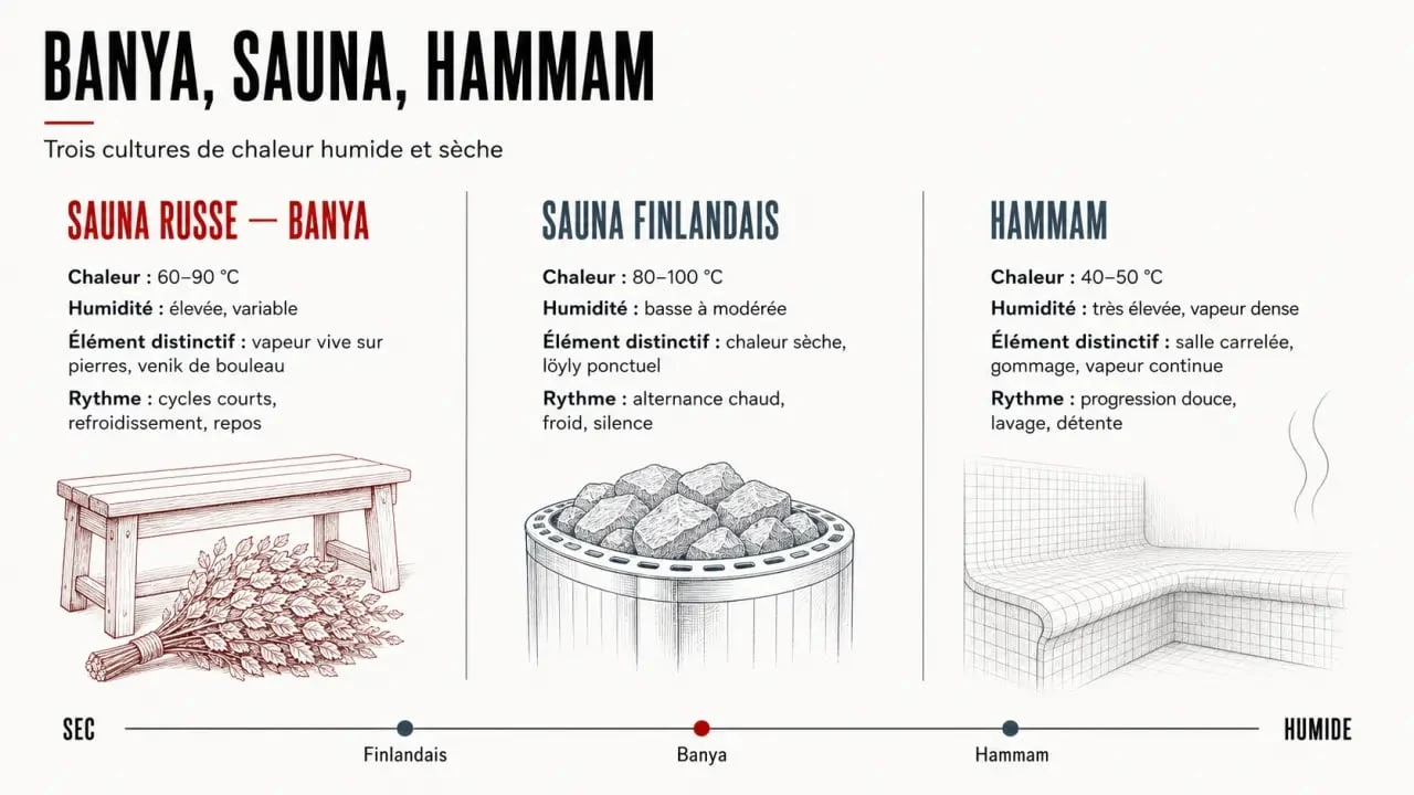 Comparatif du sauna russe, du sauna finlandais et du hammam