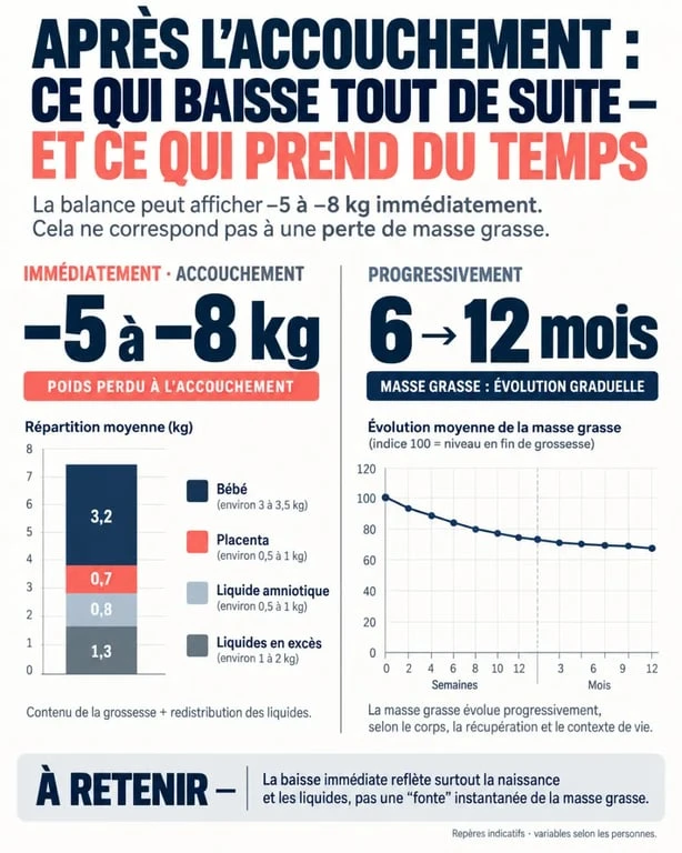 Perdre poids après grossesse : perte immédiate après l’accouchement et évolution progressive sur 6 à 12 mois
