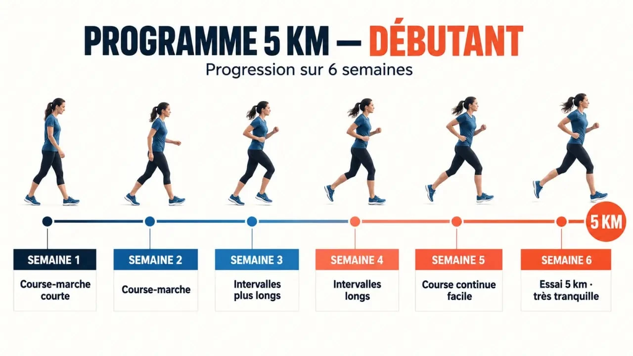 Infographie du programme entraînement 5 km débutant pdf sur 6 semaines